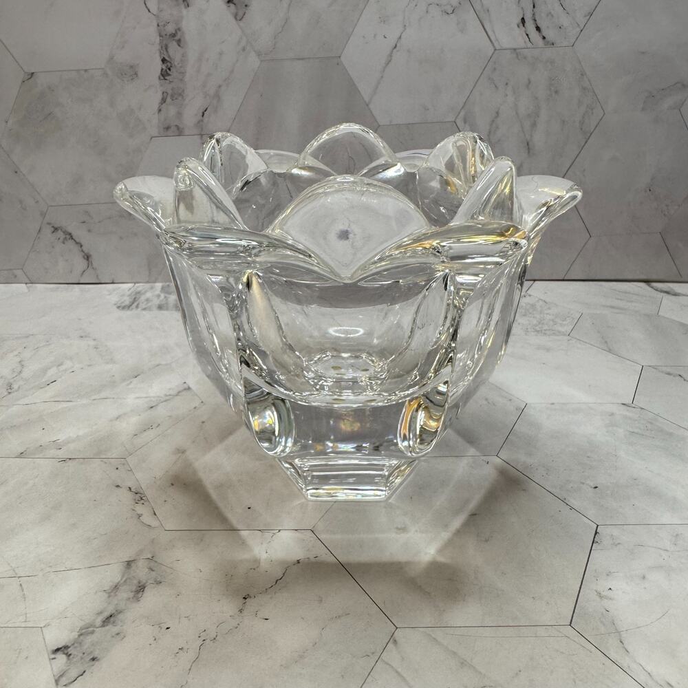 Orrefors Crystal Decorative Bowl Sweden LILY Flower Petal 4" Signed MCM in EUC